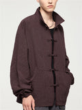 Men's Frog Button Plaid Jacket Long Sleeve Coat