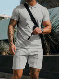 Male Fashion Pure Color Waffle Short Sleeve T-shirt Shorts Suits