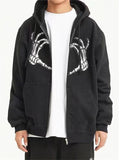 Street Skeleton Hand Print Zipper Hoodies for Men