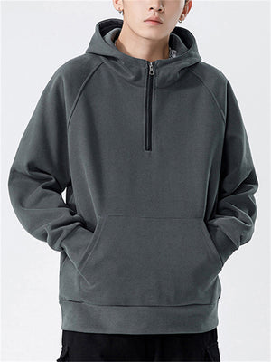 Leisure Half-Zip Solid Color Basic Sports Hoodie for Men