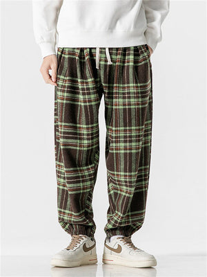 Men's Contrast Color Plaid Stylish Woolen Pants