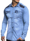 Men's Colour Block Faux Suede Denim Long Sleeve Shirt