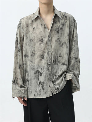 Chinese Style Ink Tie-Dye Men's Long Sleeve Shirts