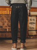 Vintage Mid-Rise Solid Color Tapered Pants for Men