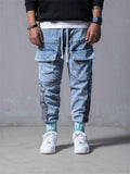 Male Letters Patchwork Elastic Drawstring Jeans