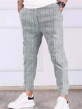 Leisure Striped Slim Fit Drawstring Trousers for Men