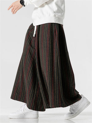 Ethnic Style Pinstripe Woolen Wide Leg Pants for Men