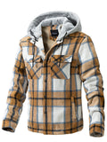 Male Winter Fleece Lined Plaid Hooded Coats