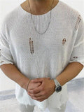 Men's Summer Round Neck Hollowed-out Pullover Knit Shirts