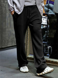 Men's Loose Drawstring Stripe Texture Straight-Leg Pants