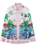 Men's Leisure Coconut Tree Sea Wave Print Long Sleeve Vacation Shirt