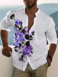 Male Comfy Stand Collar Butterfly Flower Printed Shirt