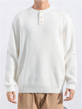 Men's Soft Comfort Henley Collar Solid Ribbed Sweater