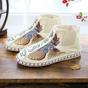 Ethnic Style Men's Round Toe Embroidered Flat Boots