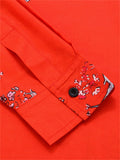 Crane Print Button Up Red Shirt for Men