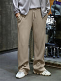 Men's Loose Drawstring Stripe Texture Straight-Leg Pants