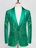 Men's Luxury Notched Collar Single Button Sparkling Sequins Formal Blazer