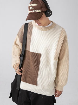 Men's Autumn Winter Color Block Patchwork Knit Sweaters