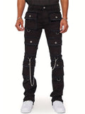 Men's Streetwear Cargo Stacked Jeans with Chains