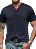 Summer Men's Short Sleeve Button Henry T-shirts