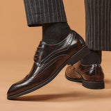 Men's Vintage Pointed Toe Shiny Carved Brogue Dress Shoes