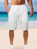 Men's Vertical Stripe Cotton Blend Drawstring Beach Shorts