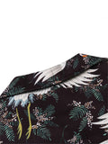 Men's Chinese Style Vintage White Crane Printed Lapel Button Shirt