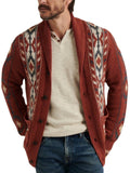Men's Vintage Red Geo Lapel Button Sweater for Winter