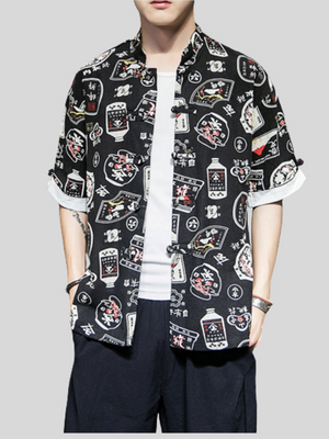 Fashion Chinese Printed Short Sleeve Men's Shirts