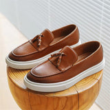 Smooth Leather Tassels Slip-on Flats for Male