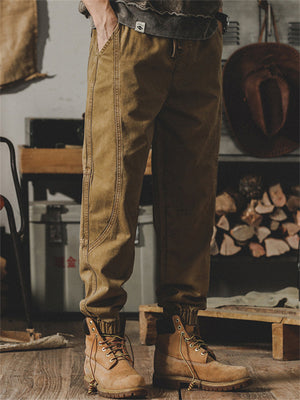 Men's Vintage Mocha Splicing Design Ankle Tied Trousers