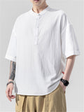 Solid Color Round Neck Loose Cotton T-Shirts