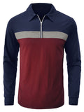 Business Fashion Color Block Lapel Zipper Golf Polo Shirt