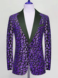 Men's Luxury Notched Collar Single Button Sparkling Sequins Formal Blazer