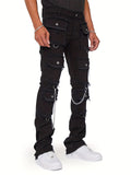 Men's Streetwear Cargo Stacked Jeans with Chains