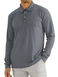 Men's Fall Lapel Long Sleeve Stripe Texture Golf Shirt