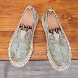 Vintage Floral Leaf Print Slip-On Flat Canvas Shoes for Men