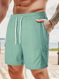 Male Solid Color Multi-Pocket Drawstring Corduroy Shorts