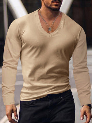 Men's Slim Fit V Neck Long Sleeve Shirt for Winter