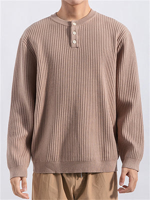 Men's Soft Comfort Henley Collar Solid Ribbed Sweater