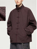 Men's Frog Button Plaid Jacket Long Sleeve Coat