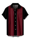 Contrast Color Short Sleeves Burgundy Shirt Mens