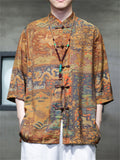 Vintage Shirt with Green Mountain & Chinese Loong Print