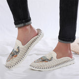 Chinese Style Cow Head Hand Embroidery Cozy Flats for Men