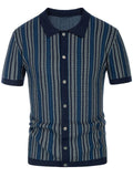 Men's Thai Stripe Lapel Short Sleeve Slim Fit Knit Shirt