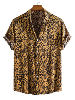 Men's Vintage Lapel Collar Short Sleeve Leopard Shirt