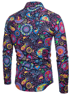 Slim Fit Long Sleeve Paisley Floral Shirt for Men