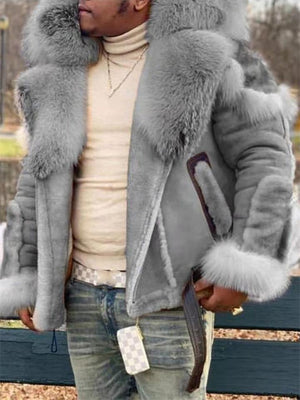 Mens Luxury Suede Leather Fur Coat