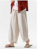 Men's Retro Simple Cotton Linen Drawstring Straight-Leg Pants