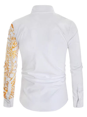 Men's Fashion Slim Bronzing Printed Long Sleeve Shirts